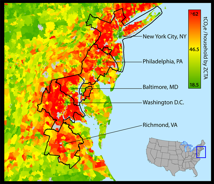 Map of carbon footprint by location